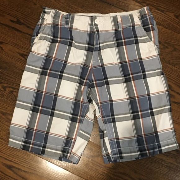 Mens Blue Plaid Longer Length Flat Front Shorts Size 33 - Picture 3 of 10